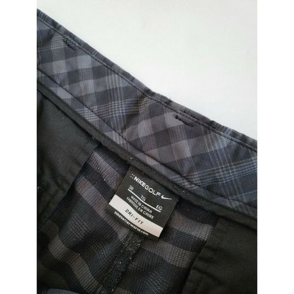 Nike 38 x 11" 452712 Core Black Plaid Flat Front Golf Shorts - Picture 3 of 11